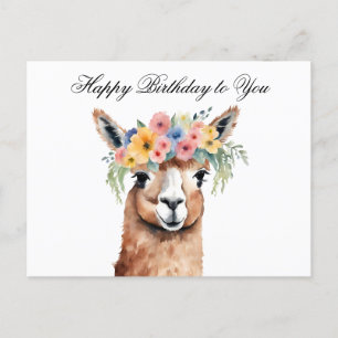 Postal Feliz Cumpleaños a Ti Alpaca con Flores 