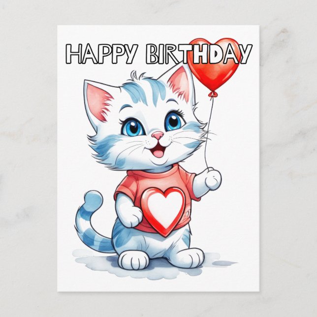 Postal Feliz cumpleaños a un pequeño gato gatito (Anverso)