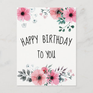 Postal Feliz cumpleaños acuarela Bonito Floral rosa