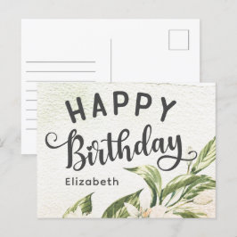 Postal Feliz Cumpleaños Acuarela Flora Elegante