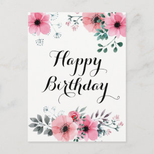 Postal Feliz cumpleaños acuarela Floral rosa