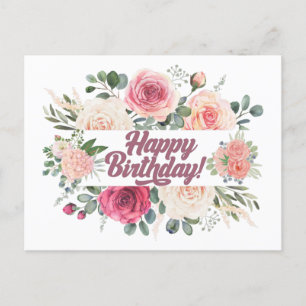 Postal Feliz Cumpleaños Acuarela Rosas Florales Vintage