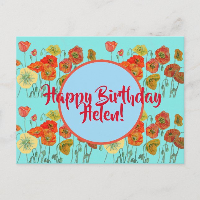 Postal Feliz cumpleaños, adormidera floral señoras nombre (Anverso)