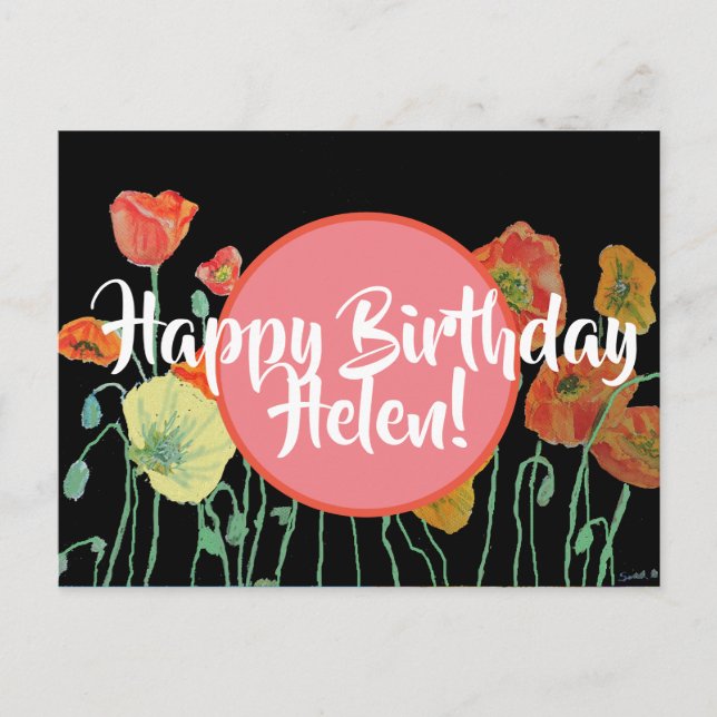 Postal Feliz cumpleaños, adormidera floral señoras nombre (Anverso)