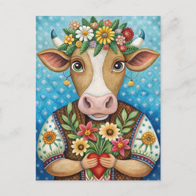 Postal Feliz cumpleaños al arte popular con la vaca del c (Anverso)