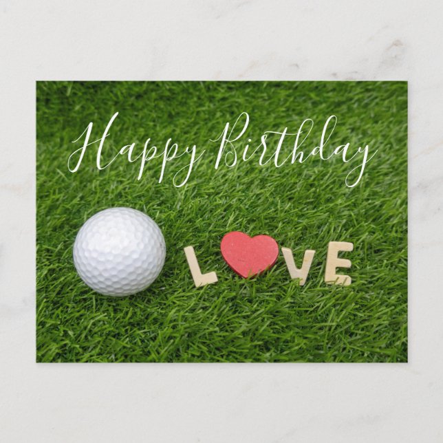 Postal Feliz cumpleaños al golfista con amor y pelota de  (Anverso)