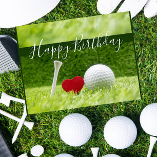 Postal Feliz cumpleaños al golfista con amor y pelota de