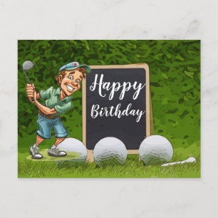Postal Feliz cumpleaños al golfista con pelota de golf en