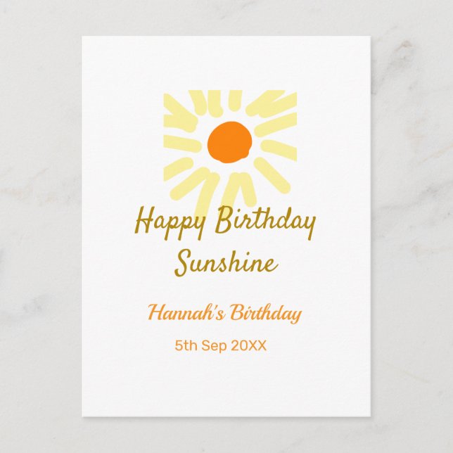 Postal Feliz cumpleaños amarillo naranja sol boho (Anverso)
