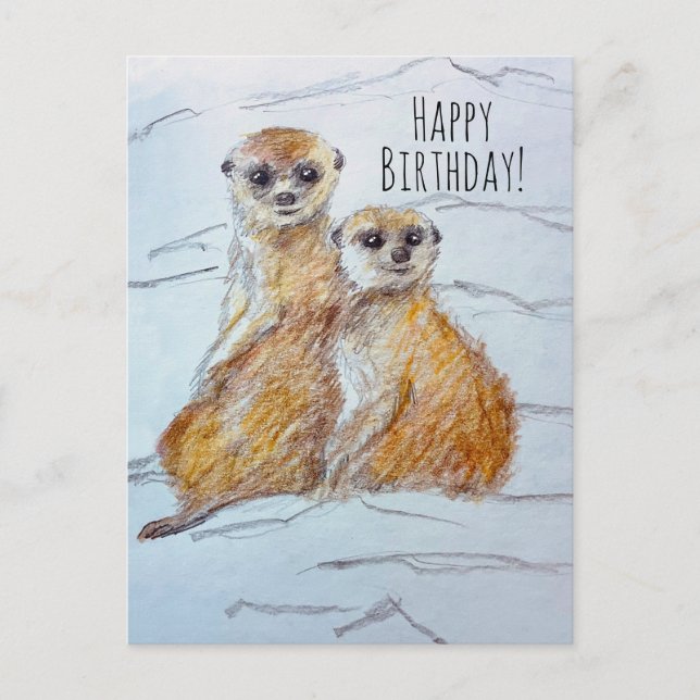 Postal Feliz Cumpleaños Animales Fauna Meerkat  (Anverso)
