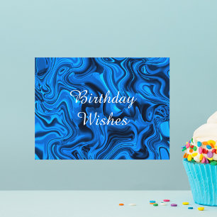 Postal Feliz Cumpleaños Arte Acuarela Azul Moderno