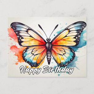 Postal Feliz cumpleaños, arte de mariposa colorida
