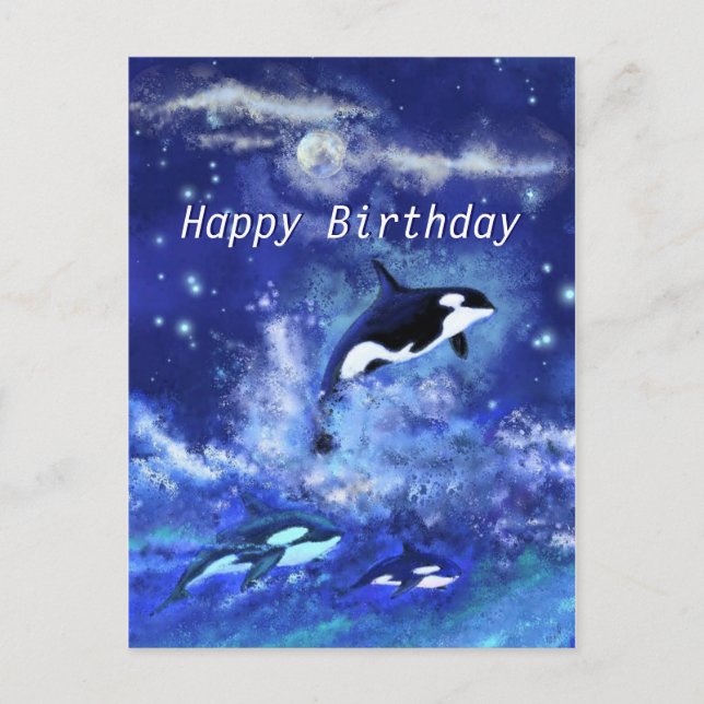 Postal Feliz cumpleaños, asesina de ballenas a plena Luna (Anverso)