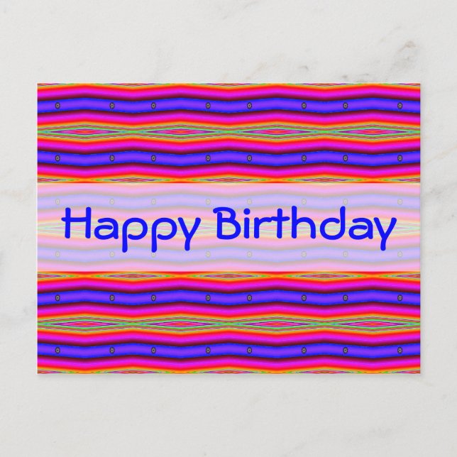 Postal Feliz cumpleaños azul rosa brillante (Anverso)