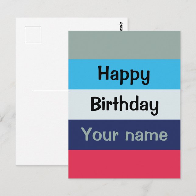 Postal Feliz Cumpleaños Azul y Burdeos (Anverso / Reverso)