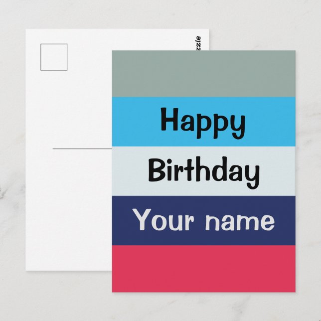 Postal Feliz Cumpleaños Azul y Burdeos (Anverso / Reverso)