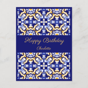 Postal Feliz Cumpleaños Azulejos azules personalizables