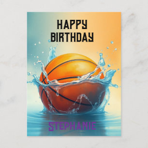 Postal Feliz cumpleaños baloncesto golpeando agua 
