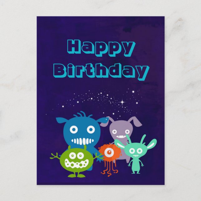 Postal Feliz Cumpleaños Banda De Criaturas Cuestas (Anverso)