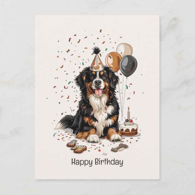 Postal Feliz cumpleaños Bernese Mountain Dog (Anverso)