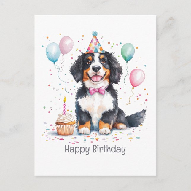 Postal Feliz Cumpleaños Bernese Mountain Dog (Anverso)