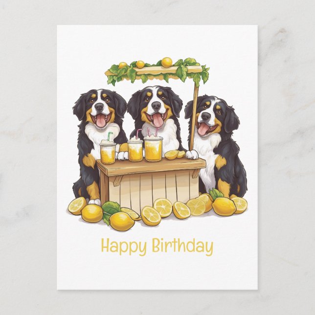 Postal Feliz Cumpleaños Bernese Mountain Dog Puesto de Li (Anverso)