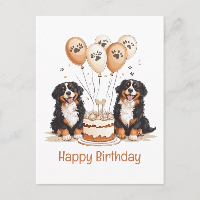 Postal Feliz Cumpleaños Bernese Mountain Dogs (Anverso)