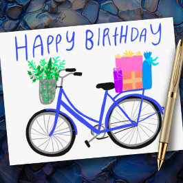 Postal FELIZ CUMPLEAÑOS Bicicleta Azul Bonita Personaliza