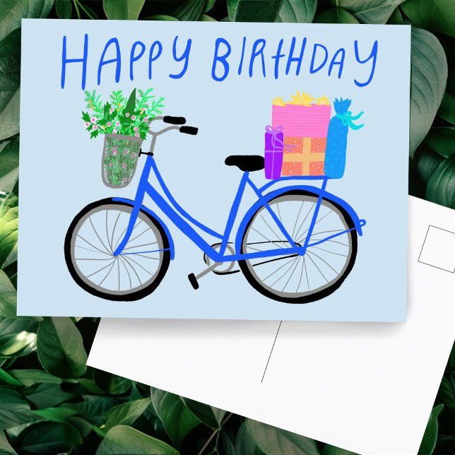 Postal FELIZ CUMPLEAÑOS Bicicleta Azul Bonita Personaliza (HAPPY BIRTHDAY Cute Blue Bicycle Gifts Custom Postcard
)