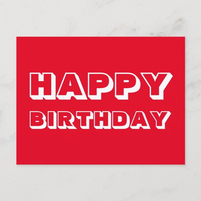 Postal Feliz cumpleaños, blanco rojo y moderna tipografía (Anverso)