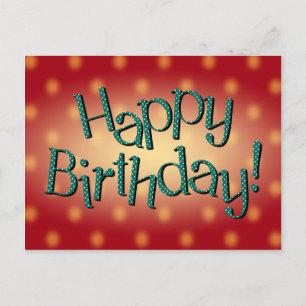Postal Feliz cumpleaños Blue Polka Dot Textos Red Bkgrd