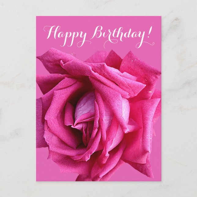 Postal Feliz cumpleaños bonito caliente rosa rosa floral  (Anverso)