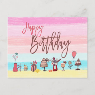 Postal Feliz cumpleaños Bonito femenina Pastel Stripes/Ar
