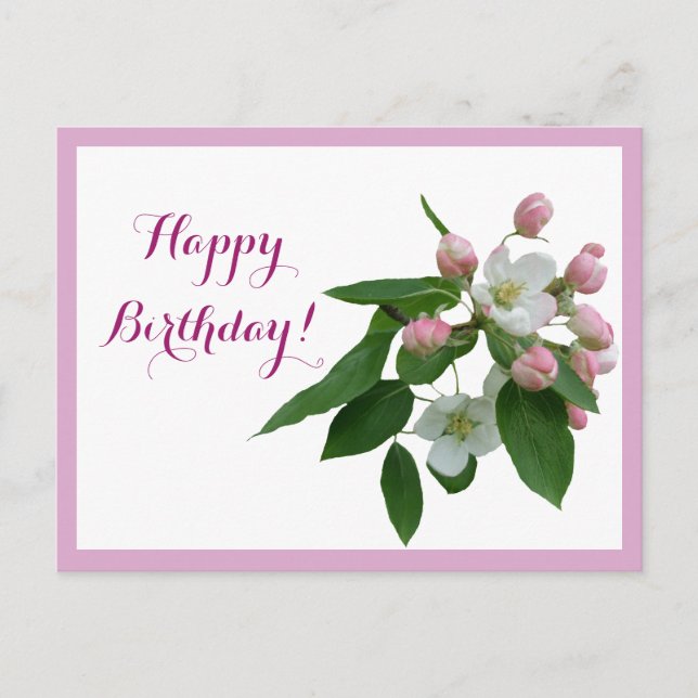 Postal Feliz cumpleaños bonito floral rosa (Anverso)