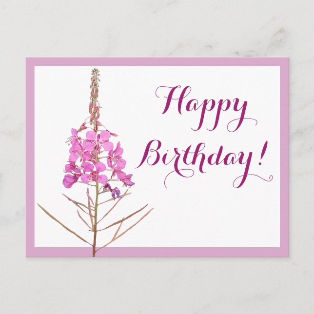Postal Feliz cumpleaños bonito rosa floral lindo (Anverso)