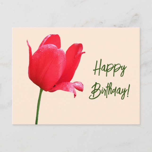 Postal Feliz cumpleaños bonito tulipán rojo floral simple (Anverso)