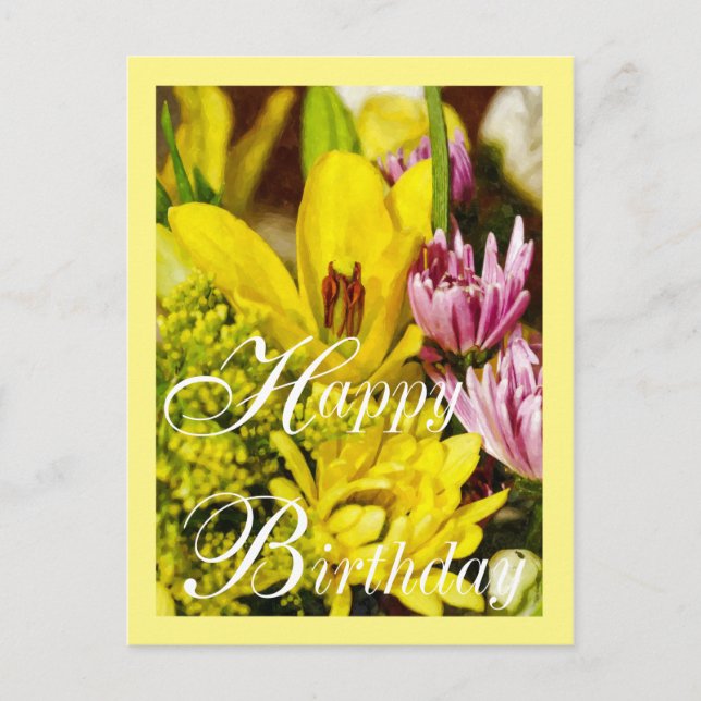 Postal Feliz Cumpleaños Bouquet Alegre Pintoresco (Anverso)