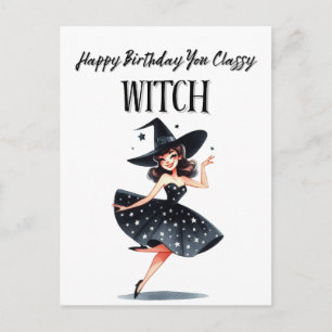 Postal Feliz cumpleaños bruja elegante
