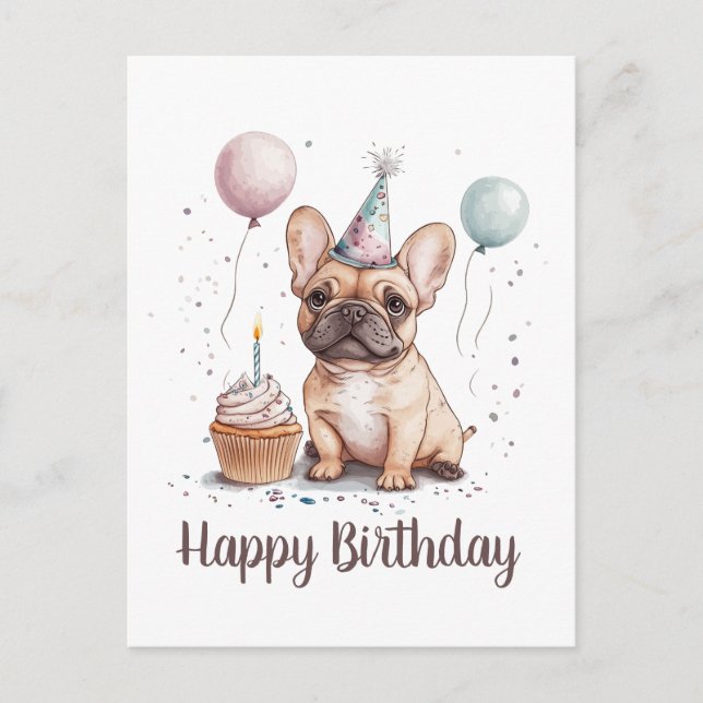 Postal Feliz Cumpleaños Bulldog Francés (Anverso)