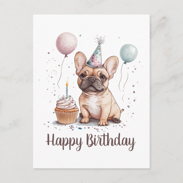 Postal Feliz Cumpleaños Bulldog Francés (Anverso)