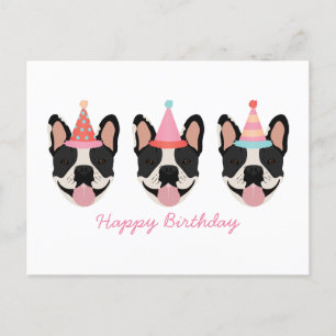 Postal Feliz cumpleaños Bulldog francés Fiestas Gorras ro