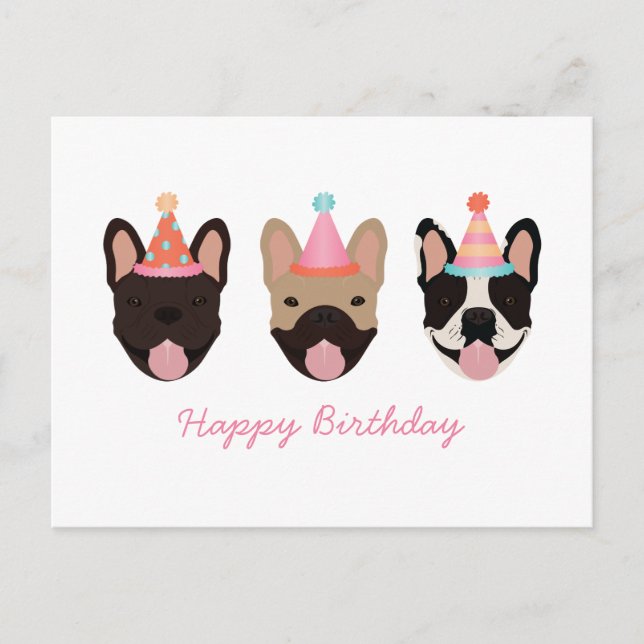 Postal Feliz cumpleaños Bulldog francés Fiestas Gorras ro (Anverso)