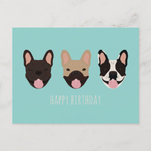 Postal Feliz Cumpleaños Bulldog Francés Verde Acuático