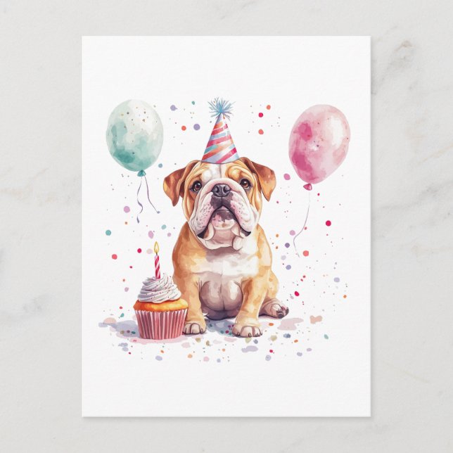 Postal Feliz Cumpleaños Bulldog Inglés (Anverso)