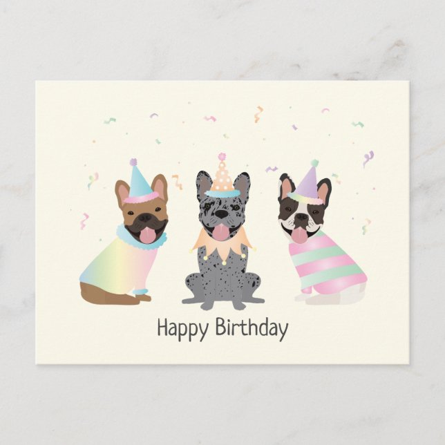 Postal Feliz Cumpleaños Bulldogs Franceses (Anverso)