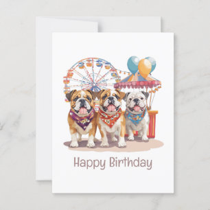 Postal Feliz Cumpleaños Bulldogs Ingleses En Una Feria 