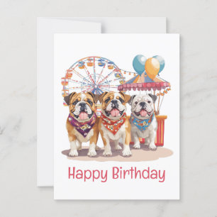 Postal Feliz Cumpleaños Bulldogs Ingleses En Una Feria 