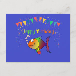 Postal Feliz Cumpleaños, Burbujas el Pez diseño popular