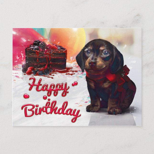 Postal Feliz Cumpleaños Cachorro Lindo con Torta (Anverso)