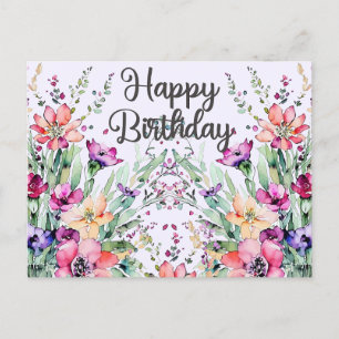 Postal Feliz Cumpleaños Campo de Flores Silvestres Acuare